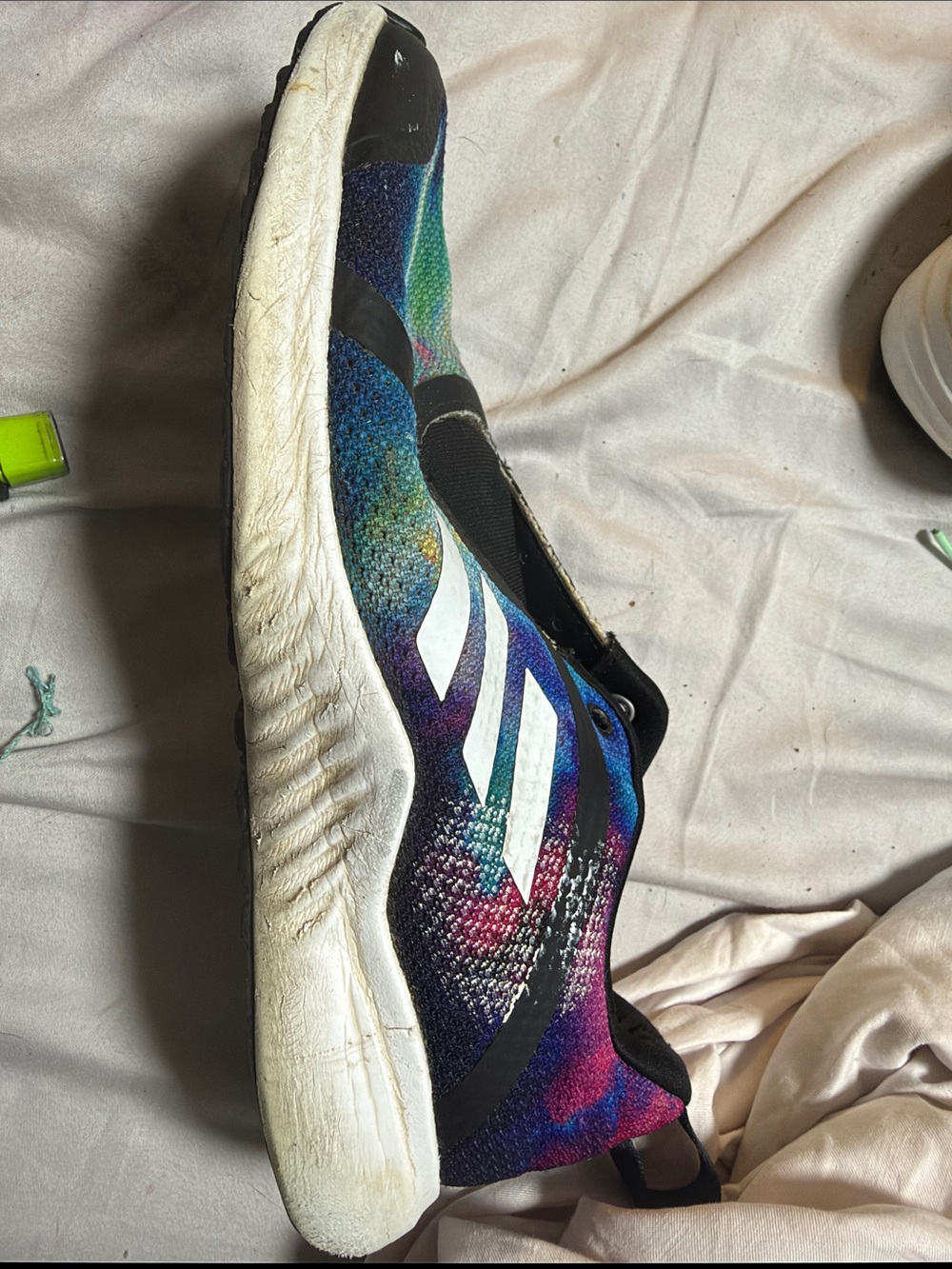 adidas Women’s Rainbow Knit Athletic Sneaker with White Stripes